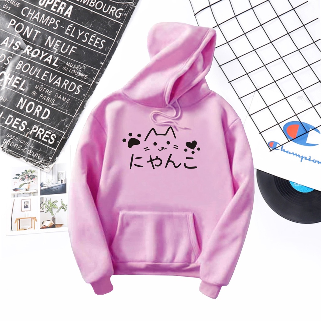 FenishaStore Sweater Hoodie Wanita Lucu JAPAN CAT Size M, L, XL, XXL