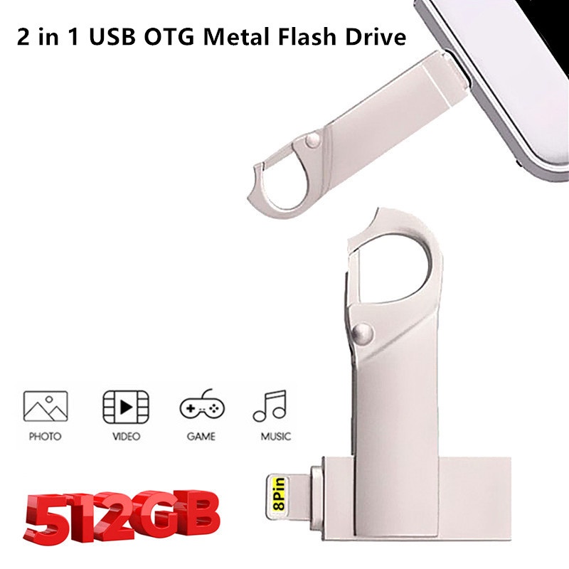 Flash Disk USB OTG 2 in 1 512GB Bahan Metal Untuk PC / Handphone