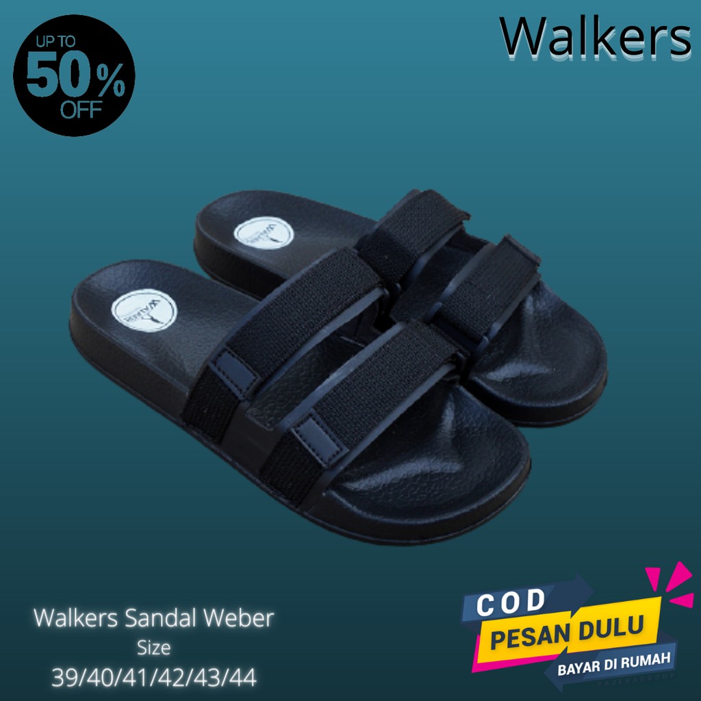 Sandal Casual Pria Selop Murah Sendal Slide Walkers Weber Hitam Kasual Santai Harian Jalan Keren