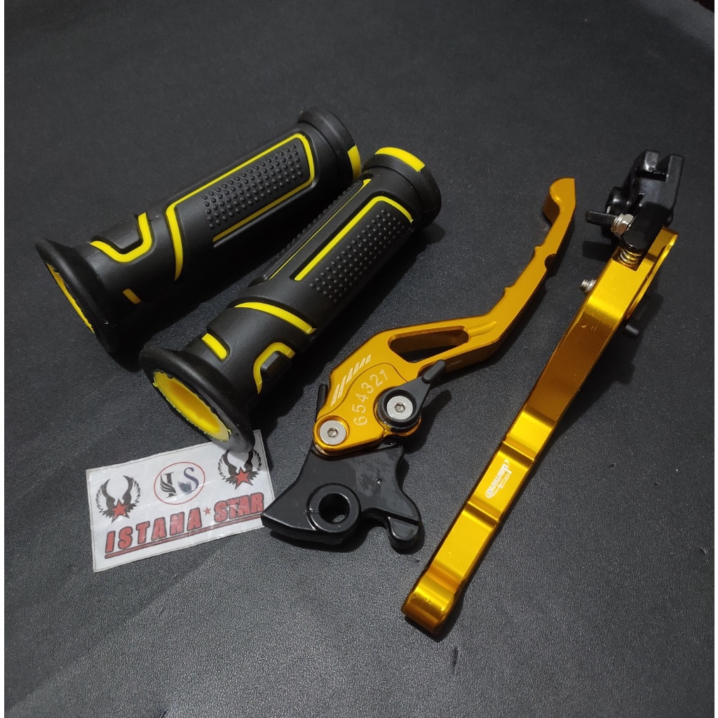 Handle variasi rem yamaha vixion old NVA NVL vixion new scorpio rx king kiri kanan stelan warna gold + Grip FAT BIKER