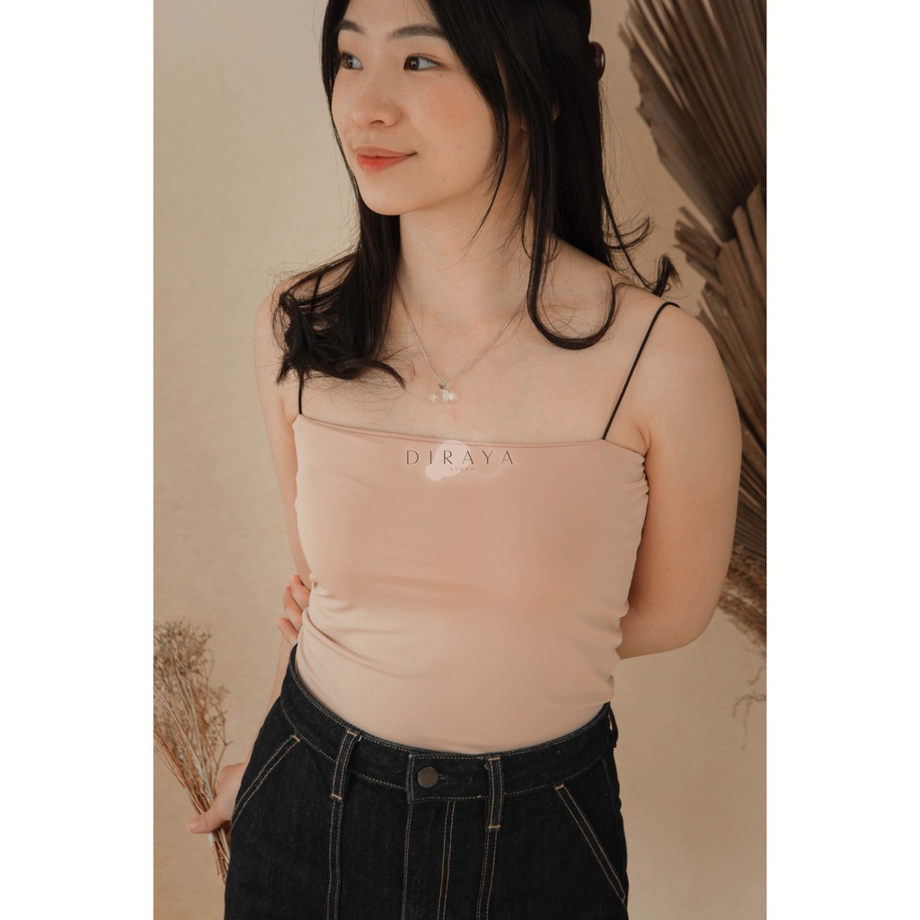 Diraya Tank Top Crop Top Wanita Polos Squre Neck Tali Kecil Tali Spaghetti