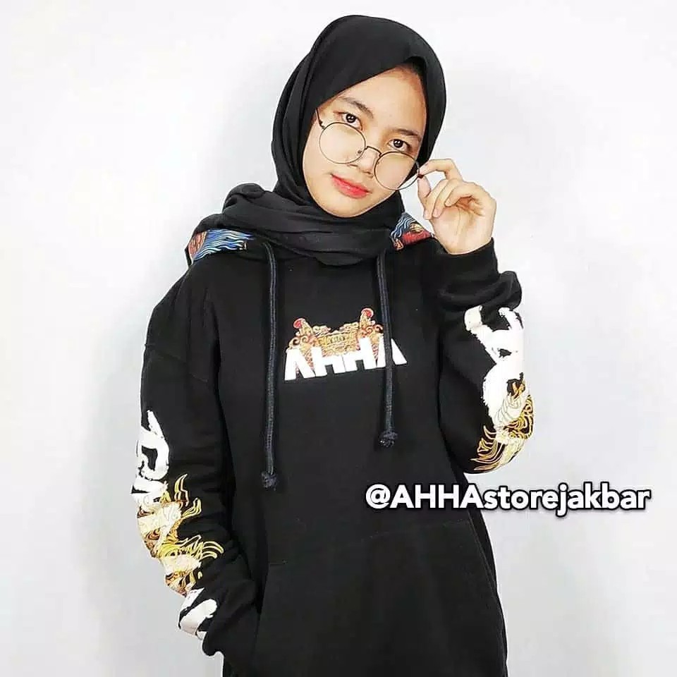 Jaket Hoodie Sweater AHHA  Rhino Cerotidae Hitam