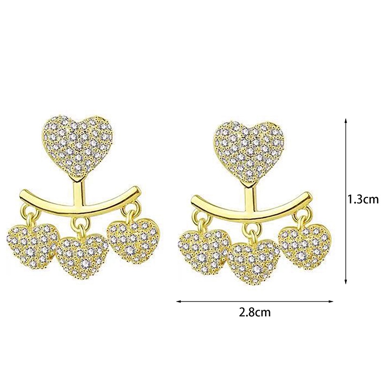 Anting Stud Rumbai Bentuk Hati Aksen Berlian Imitasi