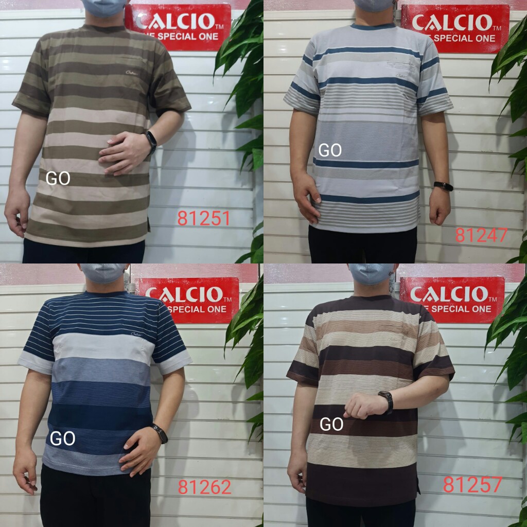 gof L CALCIO OBLONG Kaos Pria Laki-Laki Oblong Garis-Garis Lengan Pendek Saku Salur