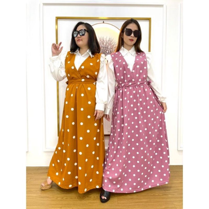 Gami Wanita Long Dress Rompi /Gamis Murah / Gamis Polkadot / Long Dress Rompi