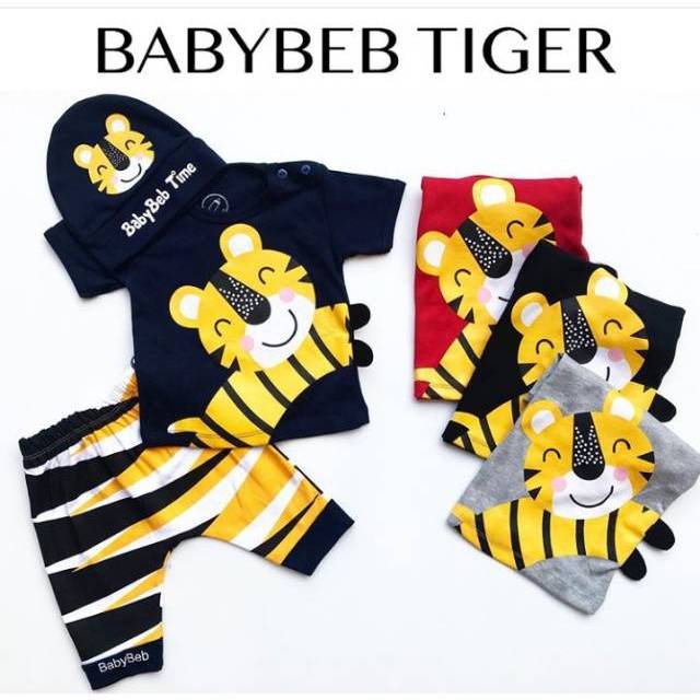 Baju setelan kaos celana topi pergi jalan lucu bestseller fashion anak bayi cowok laki murah -tig