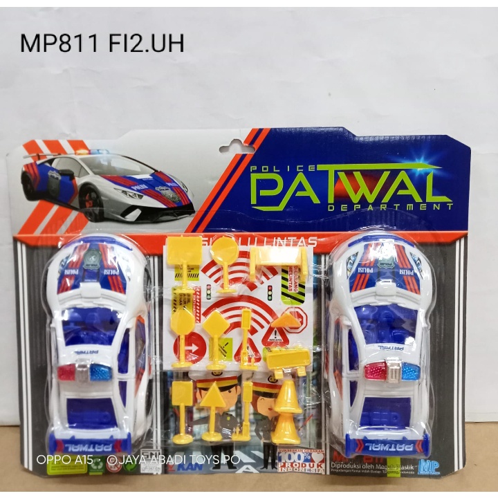 MP 811 - Mainan Kendaraan Polisi Patwal 2 Sedan Police dan Rambu rambu Lalu Lintas MP811