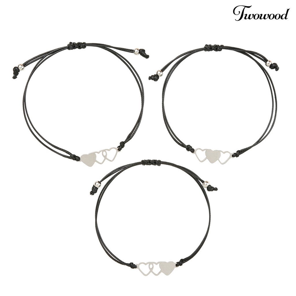 3pcs / Set Gelang Adjustable Bentuk Hati Untuk Wanita