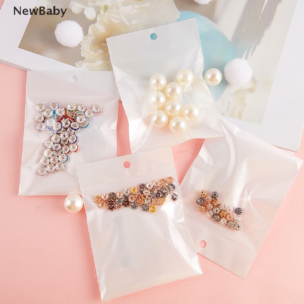 50pcs Kantong Plastik Cellophane Putih Dengan Segel Untuk Perhiasan DIY