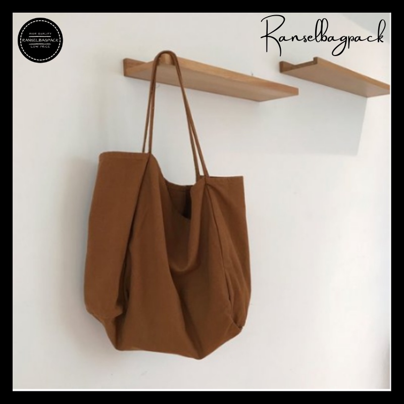 Tote Bag - Tas Goodie Bag Kanvas Terbaru Kekinian Sekolah Kampus Kerja Travel Model Stylish Backpack Korea Import Lokal Original Murah Bagus Simple Casual Elegan Perempuan Wanita Cewek