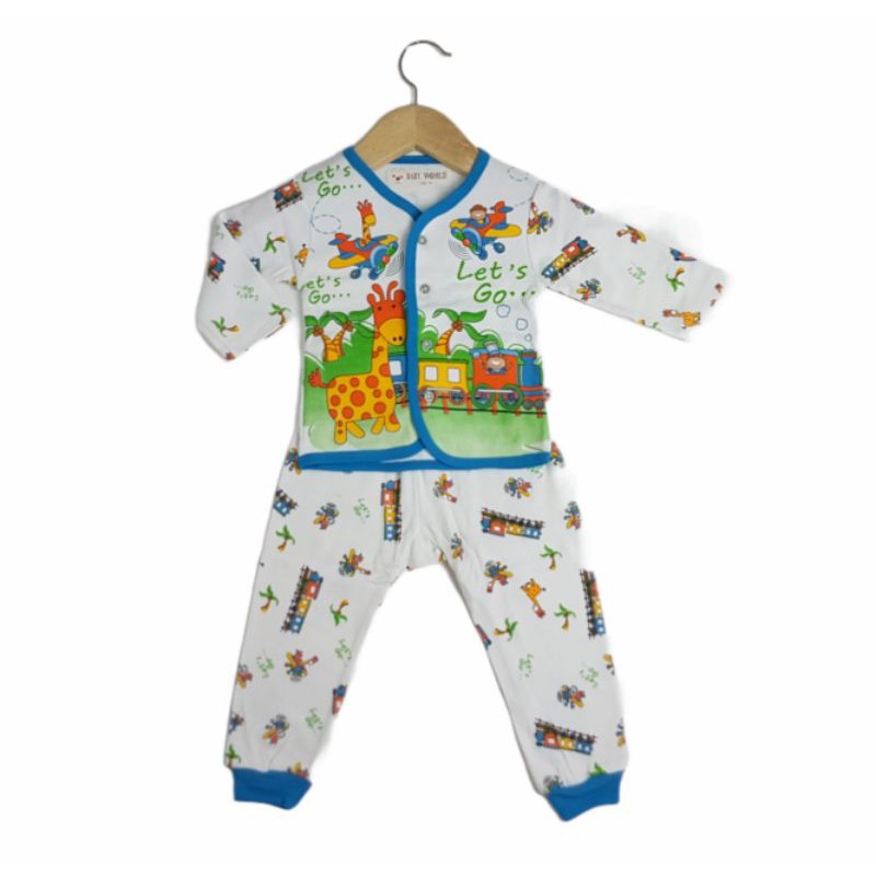 SETELAN PUTIH PAKAIAN BAJU ANAK PEREMPUAN 6-12 BULAN MOTIF JERAPAH LIST BIRU NAVY MERAH