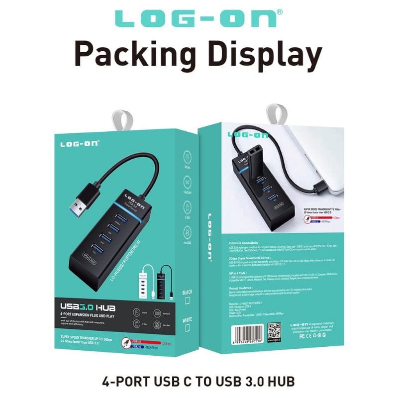 USB HUB LOG-ON LO-HUB03 4 PORT USB 3.0 TO USB 3.0 ORIGINAL Sambungan USB HUB LOG ON LO-HUB03 4PORT USB3.0 TO USB3.0 ORIGINAL