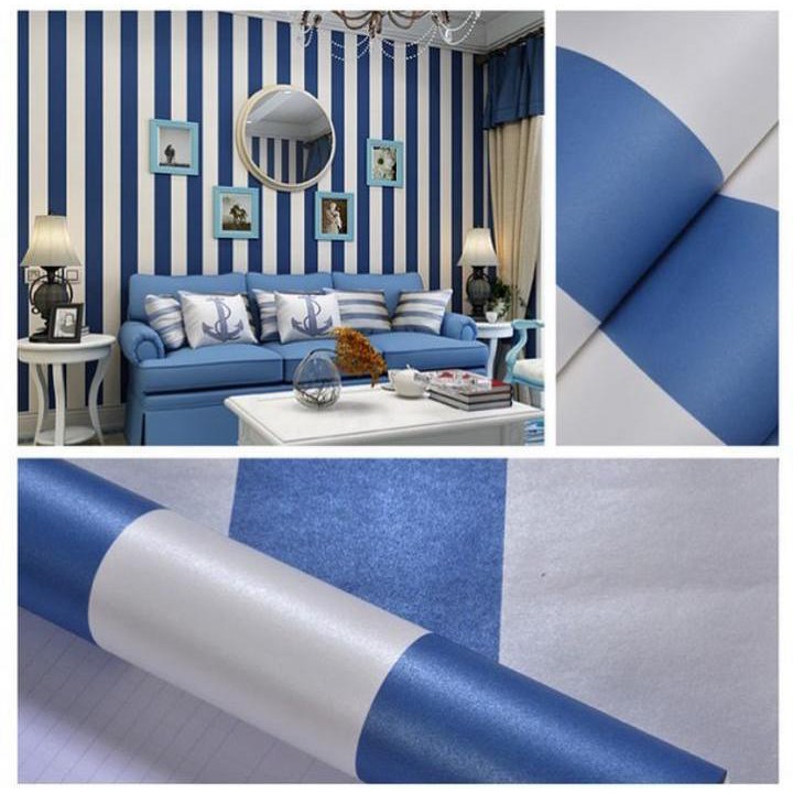 Wallpaper sticker Dinding Salur Besar Biru Putih 45cmx10m