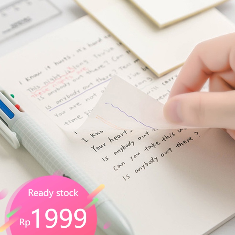 INS 50 Lembar/Set Sticky Notes Transparan Label Stickers PET Tahan air dan halus  Kertas Memo Sticky Note /Anti Air Untuk Sekolah / Kantor