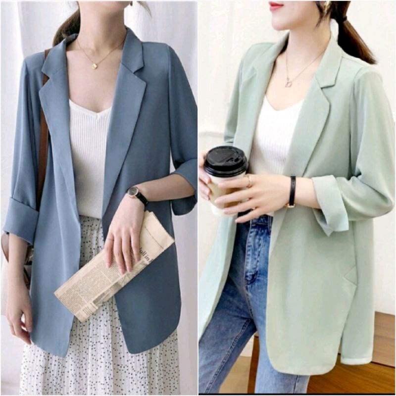 32200 Baju atasan BLAZER Casual luaran polos kerja  Korean style wanita import baju blazer lengan pa