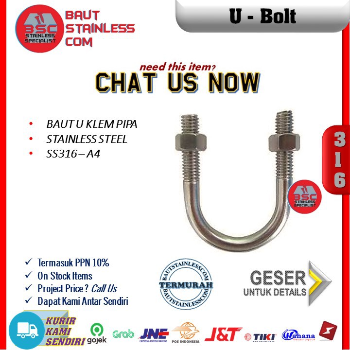 U BOLT - BAUT U STAINLESS STEEL SS316 A4
