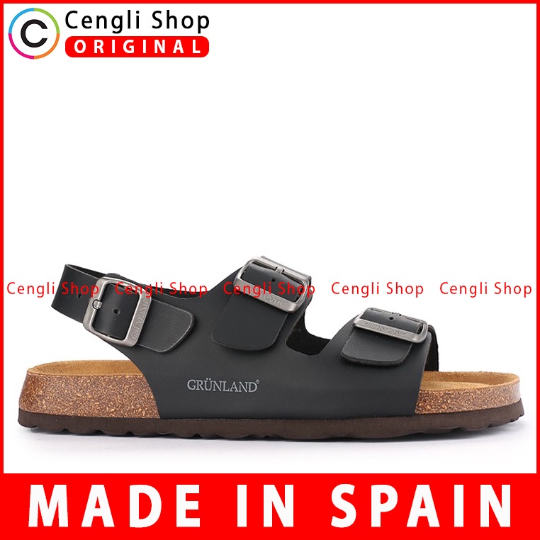 SANDAL SLIDE KULIT GRUNLAND PRIA ORIGINAL SLINGBACK ASLI HITAM GRM01