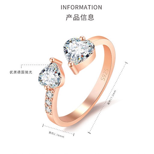 Gaya Korea Baru Dapat Disesuaikan Cinta Cincin Kristal Penuh Berlian Terbuka Cincin Cinta Hati Wanita Cincin Hadiah