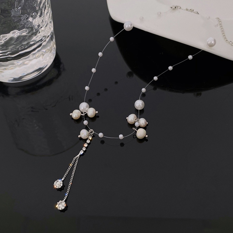 Kalung Choker Klavikula Hias Liontin Manik-Manik Mutiara Berlian Gaya Korea Untuk Wanita