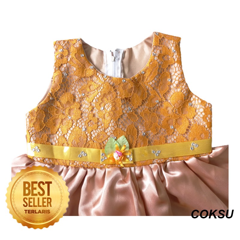 Gaun Pesta Anak 2 3 Tahun Dress Ulang Tahun Bayi Kado Import Baju Balita Mewah Bahan Satin Premium Brukat KA112