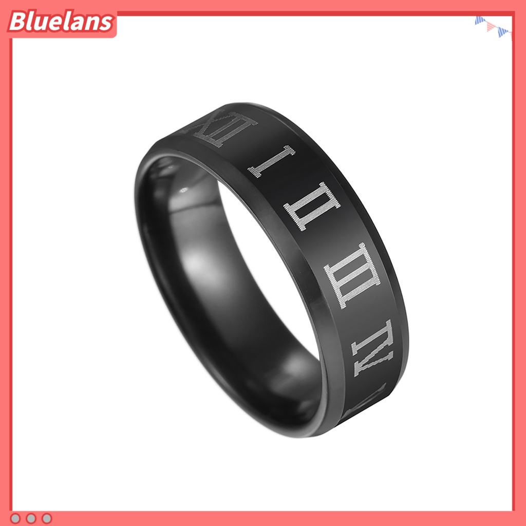 Bluelans Finger Ring Luxury Jewelry Gift Stainless Steel Roman Number Print Men Band