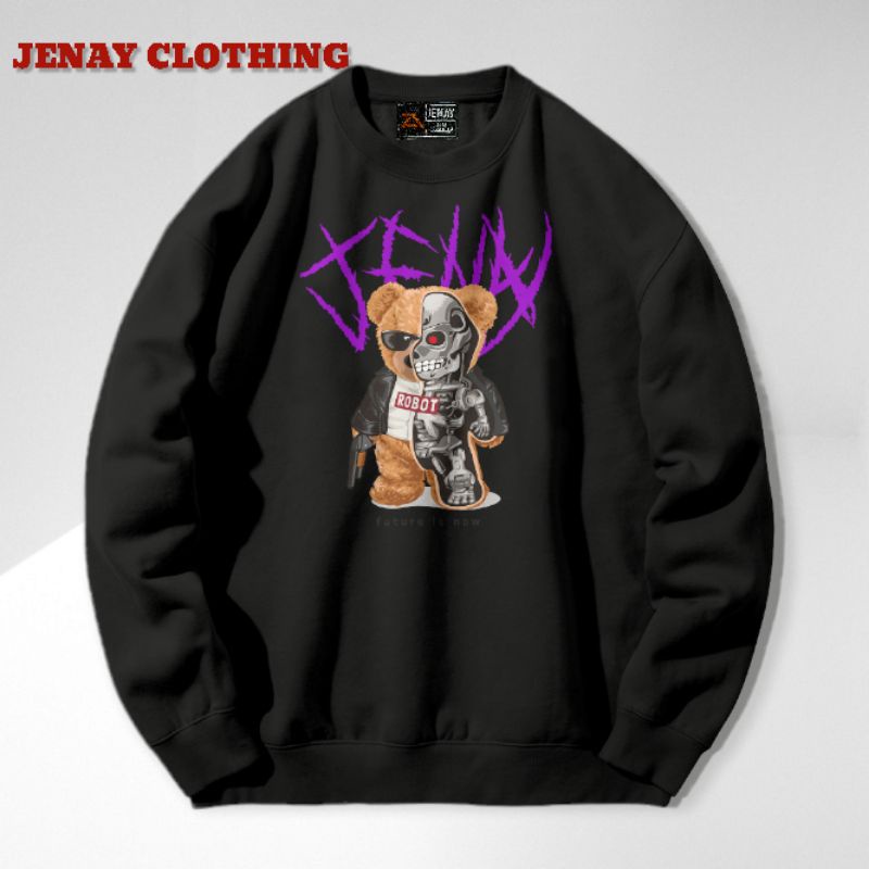 JENAY Sweater Basic Bear Unisex L XL XXL Crewneck Bear Series Pria Wanita