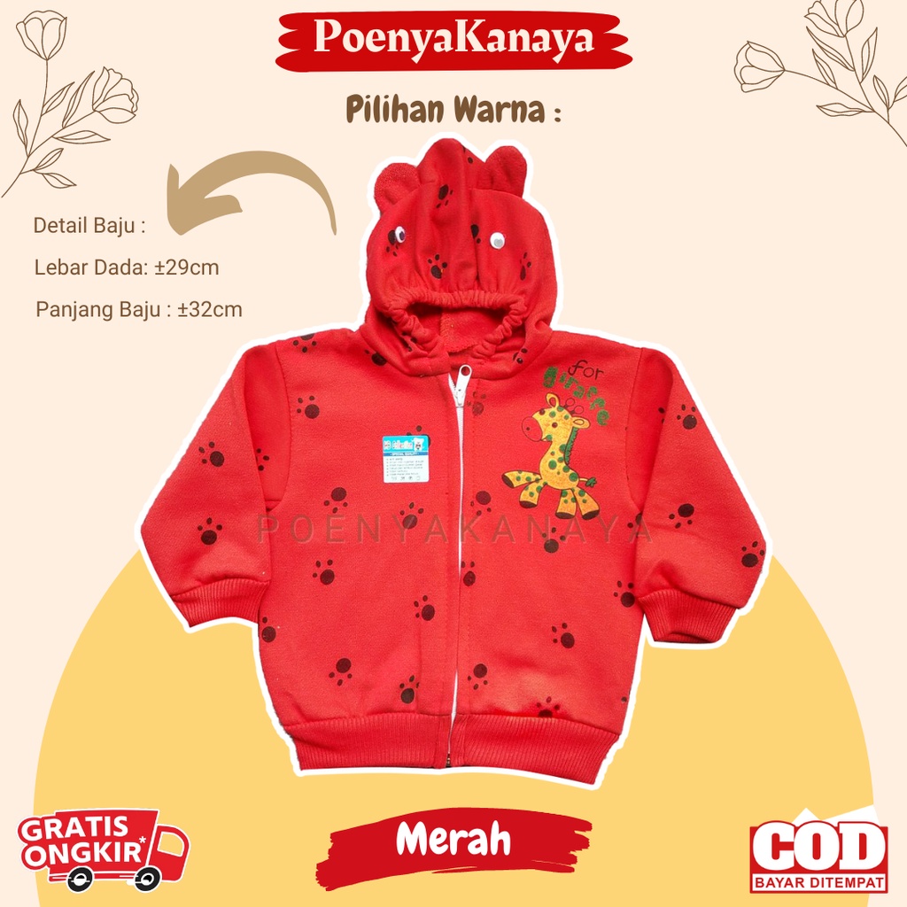 Jaket Bayi Anak fleece Resleting Kupluk FOR GIRAFFE Size 6-18 Bulan HBc JK04