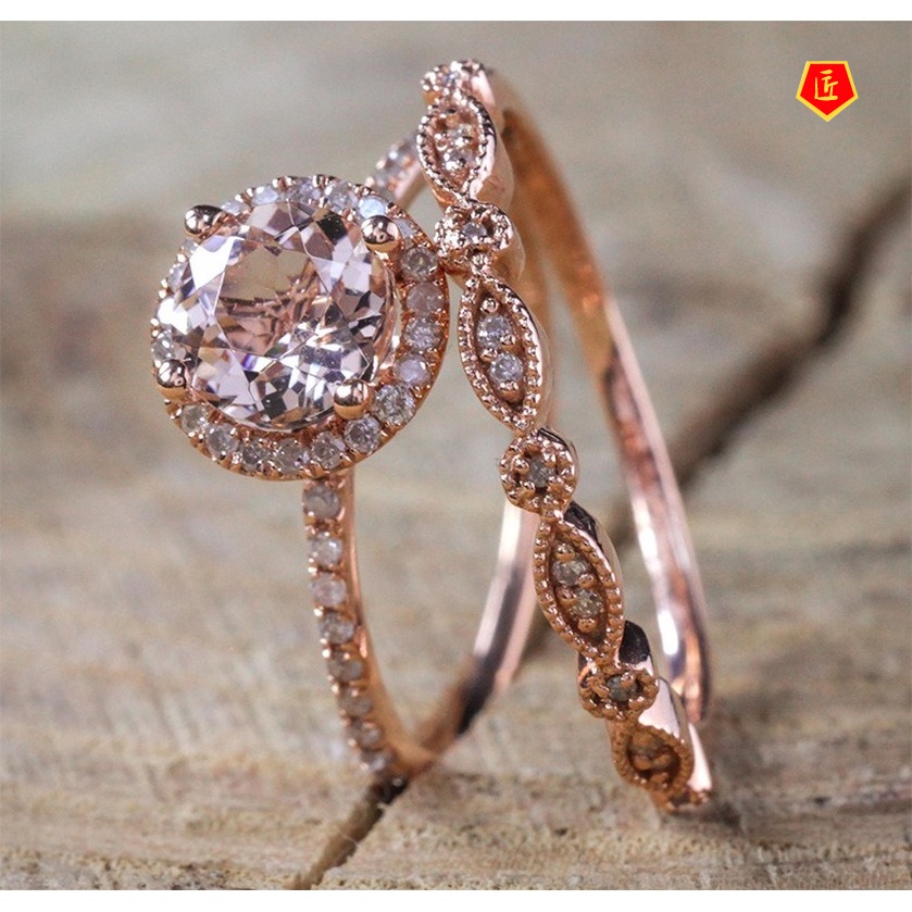 [Ready Stock]18 Rose Gold Ring Set Micro Inlaid Moissanite