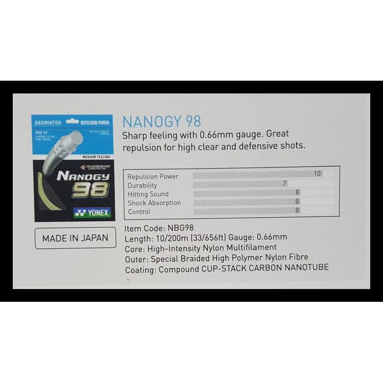 TERLARIS SENAR BADMINTON - YONEX NANOGY 98 SP - ORIGINAL