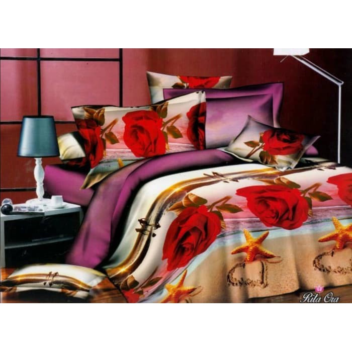 Bed Cover plus Sprei UNITY Microtencel 3D mawar merah starfish uk 180