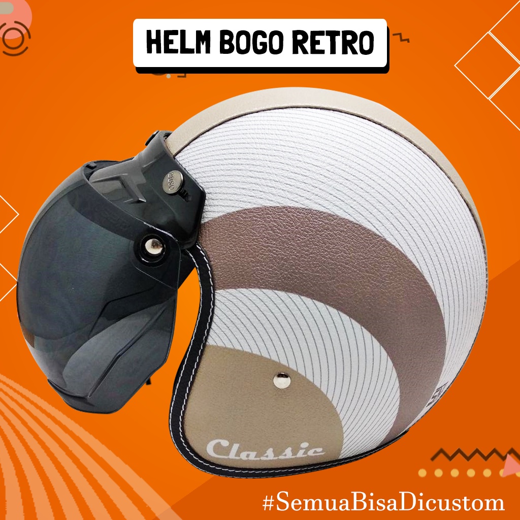 Helm SNI BOGO Kulit Motif THM 1 B Klasik Dewasa Kaca Bubble Hallface Helmet