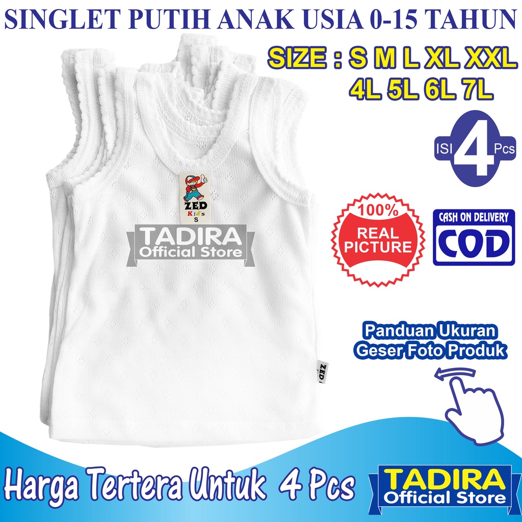 4 Pcs Singlet Putih Anak Perempuan dan Laki Laki Usia 0-15 Tahun Trendi TADIRA Store