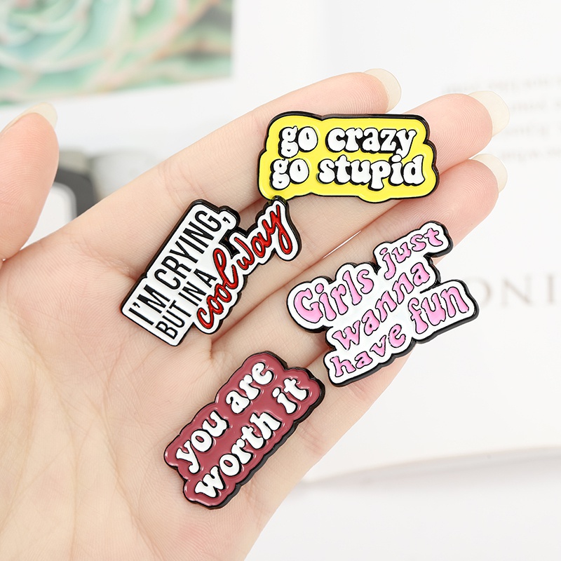 Fun Quotes Enamel Pins Choose Happy You Are Worth It Brooches Dialog Badge Denim Shirt Lapel Pin Bag Jewelry