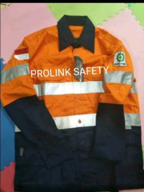 SERAGAM BAJU SAFETY ORANYE KOMBINASI DONGKER PREMIUM SCOTLIGHT DOBLE 5CM