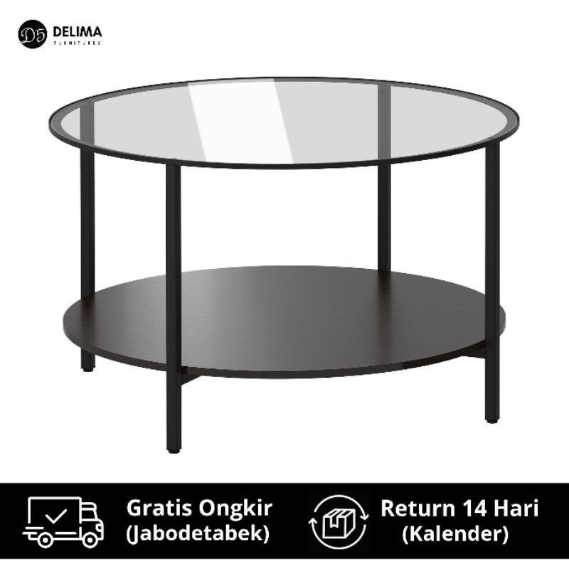 Coffee Table Minimalis Meja Tamu Skandinavia Modern, Kaca - Hitam