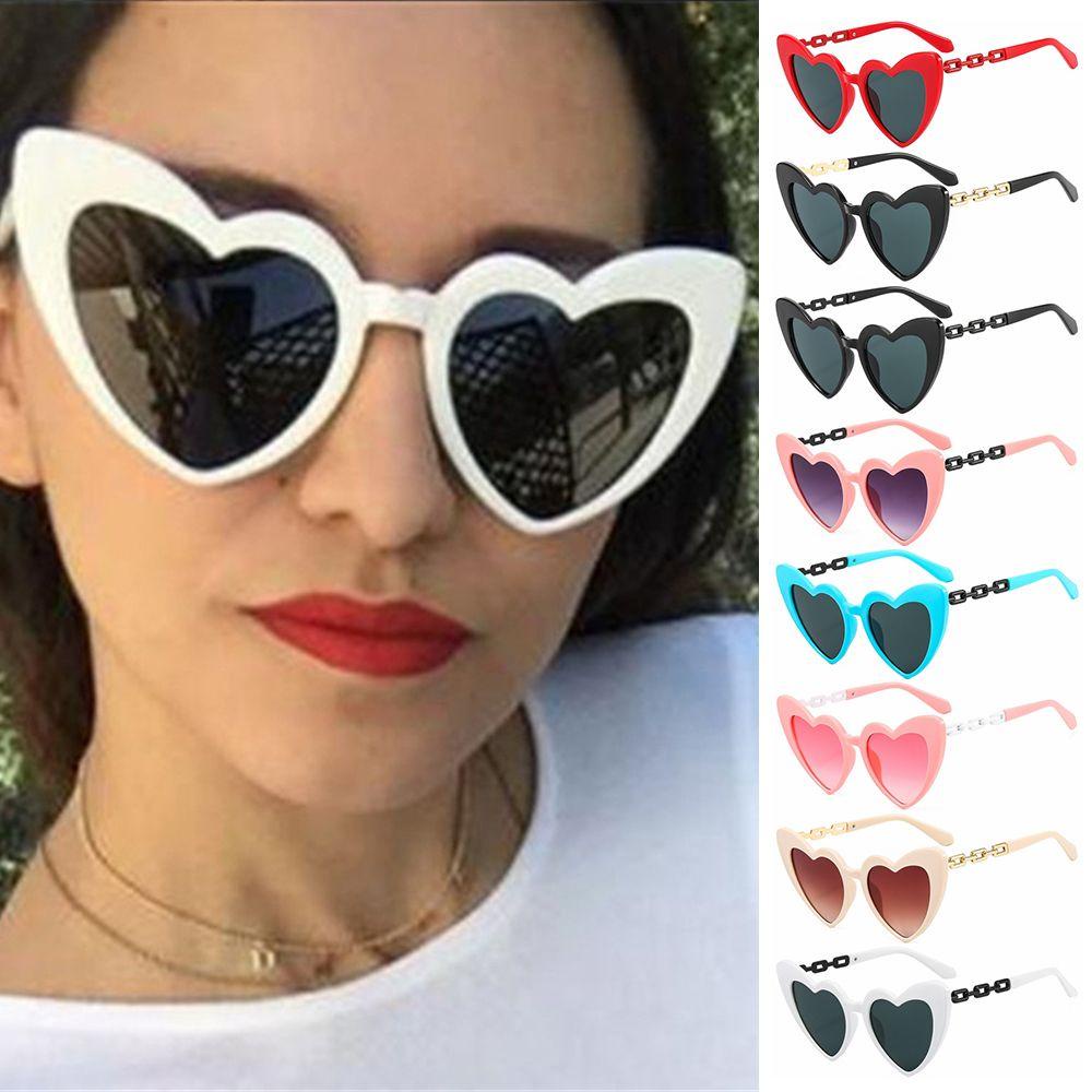 R-flower Heart Sunglasses Novelty Metal Chain Temples Eyewear Wanita Shades