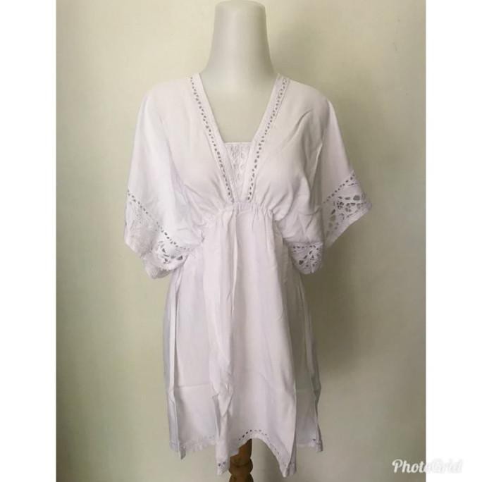 99W- Baju Blouse Karet Bordir Bali - Putih