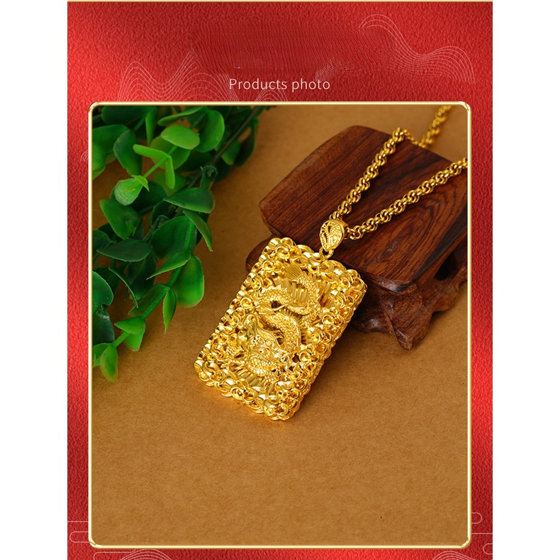 Liontin Bentuk Kotak Desain Naga Lapis Emas Asli Kadar 375 Gaya Bangkok Untuk Pria