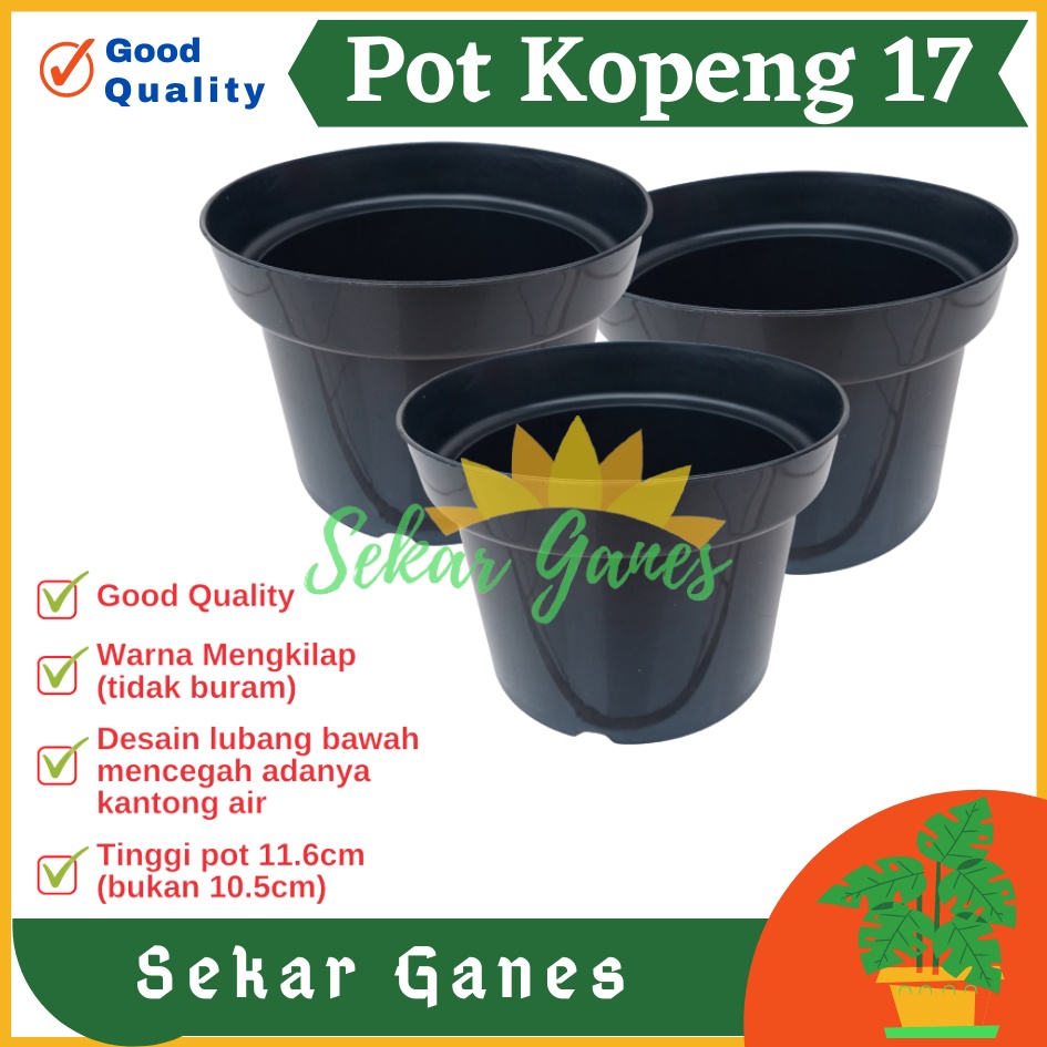 POT KP KOPENG 17 HITAM DIAMETER 16 CM - POT BUNGA MIRIP TANI 17 HITAM - ukuran mirip pot tawon 15