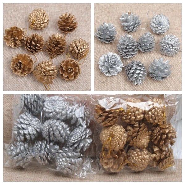 Christmas Pine Cones 9Pcs/Set Christmas Pine Cones Baubles Ornaments For Xmas Tree Party Decorations Craft 