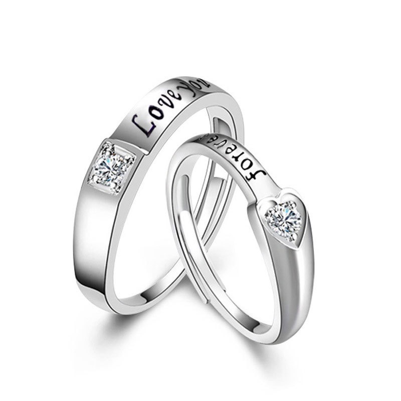 925 Silver Cincin Pasangan Berlian Mode Wanita Perhiasan Cincin Couple Rings-Won