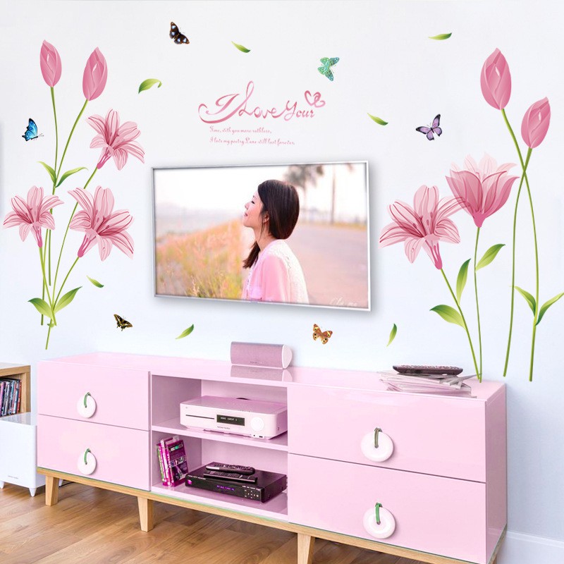 RELIZA WALL STICKER BUNGA LILY PINK FLOWERS SK9122C STIKER DINDING