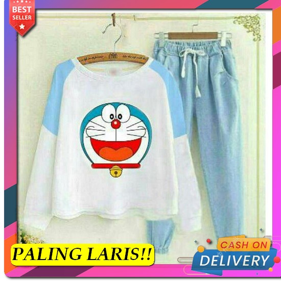 Realpic.Import Premium St1082 Dioorr Salur Set Kaos Jumbo Bangkok Oi S [St Doraemon Smile Biru Ro] S