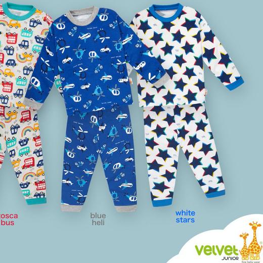 ➱ VELVET JUNIOR Piyama Anak Laki-laki - Baju Tidur Anak 2-3 Tahun - BLUE HELI, 3 TAHUN ♠