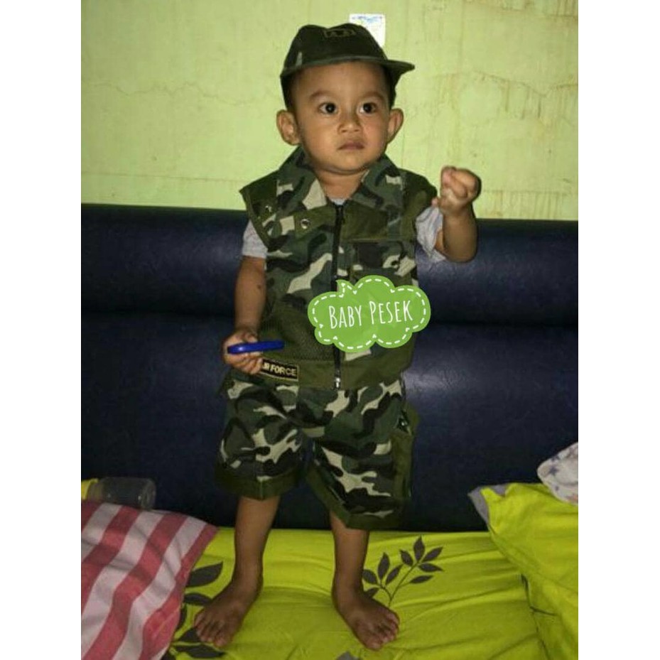 baju setelan anak bayi rompi tentara topi - cool army
