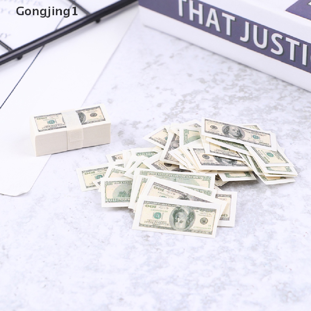 Gongjing 1 / 100 Lembar / Set Miniatur Uang Dollar Amerika Skala 1: 12 Untuk Aksesoris Rumah Boneka