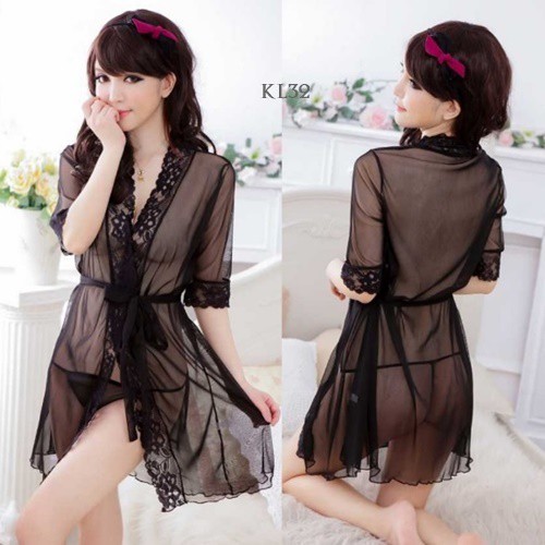 [READY STOK] BAJU TIDUR KIMONO LINGERIE KIMONO BAJU TIDUR SEXY HITAM KL32