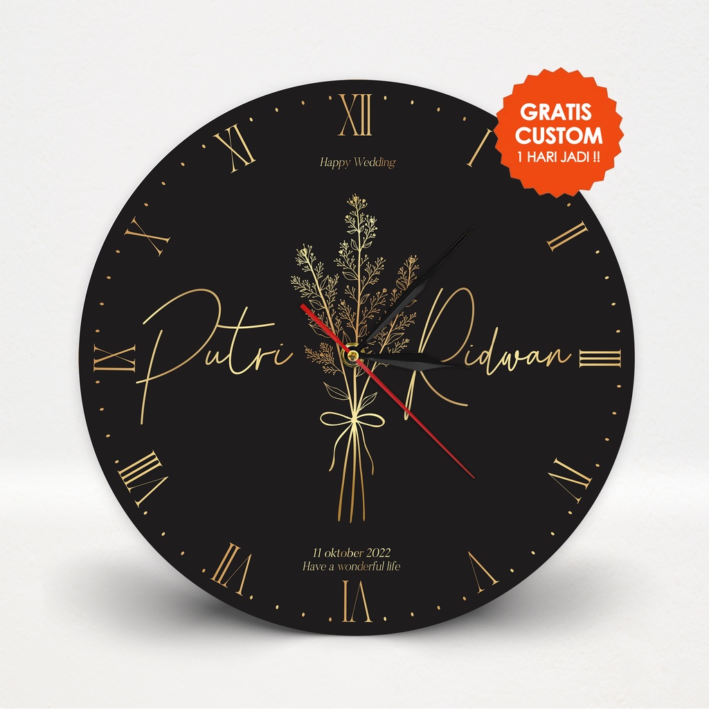 [NSTB] Jam dinding kayu unik custom nama hadiah pernikahan kado wedding goovi ink