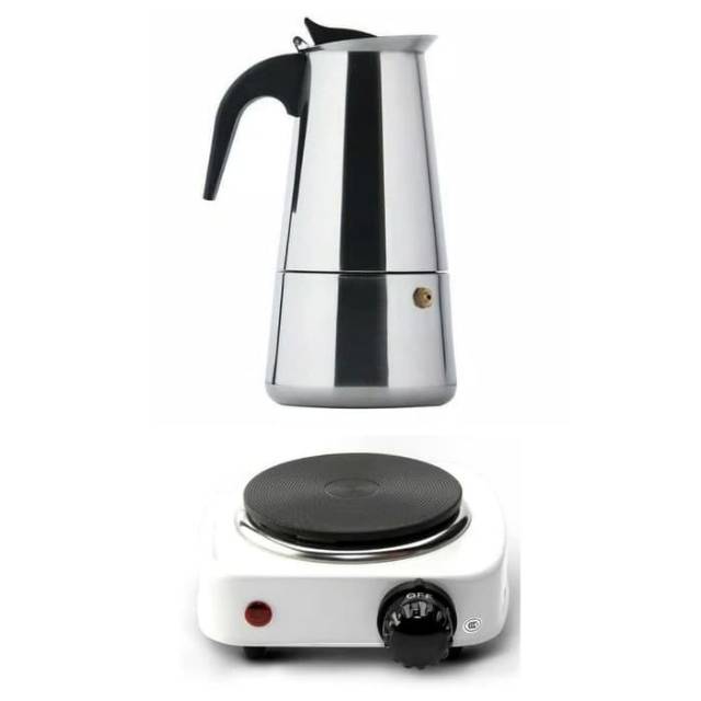 Paket Kompor Mini Hot Plate + Mokapot Jawa stainless 6 cups paket Duo-1