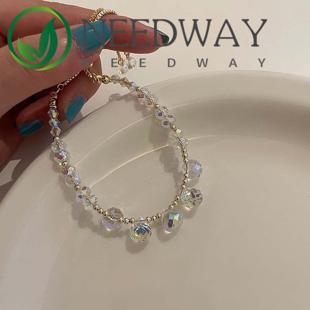 Needway  Shiny Korean Style Bangles Elegant Fashion Jewelry Women Bracelets Charm Sweet Pull-out Temperament Girl Adjustable Crystal Beads/Multicolor